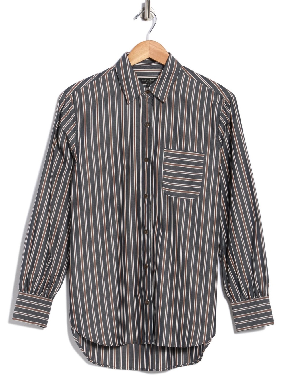 rag & bone Black and Tan Vertical-Stripe Button-Down Shirt